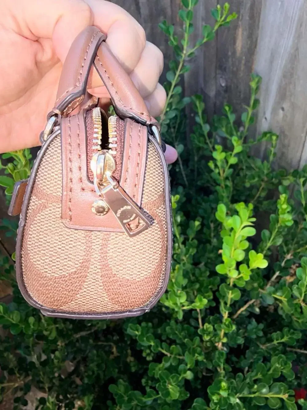 NWT Coach Mini Rowan Satchel Bag Charm In Signature Canvas Brown